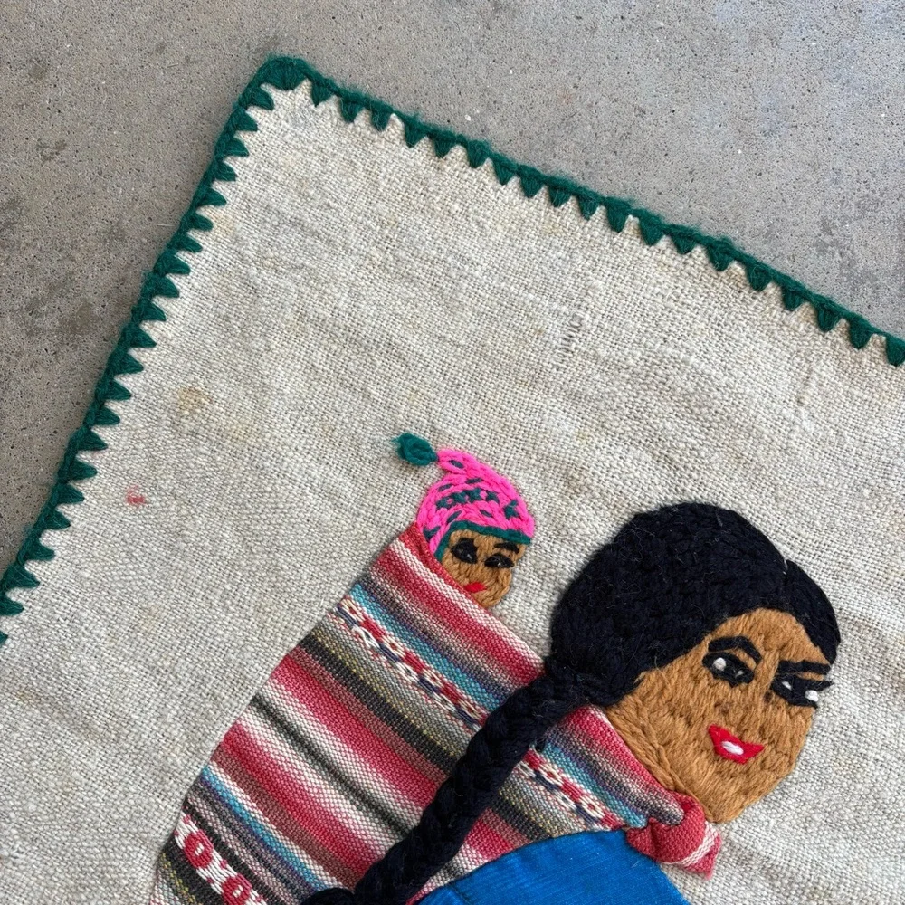 Chile/Peru Embroidered Weaving Textile Tapestry Man and Woman with Baby Dancing